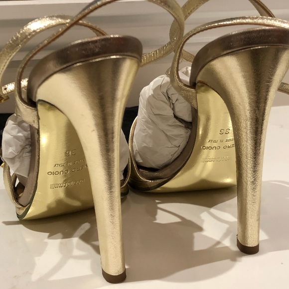 Stunning Roberto Cavalli Gold Embellished Rock Crystal Sandals with Gold Soles. - Picture 5 of 7